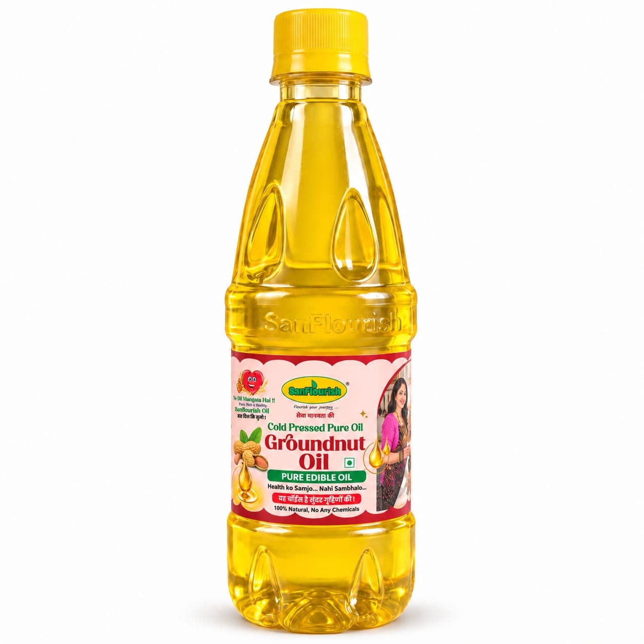 Sanflourish groundnut oil bottle, 500 ml