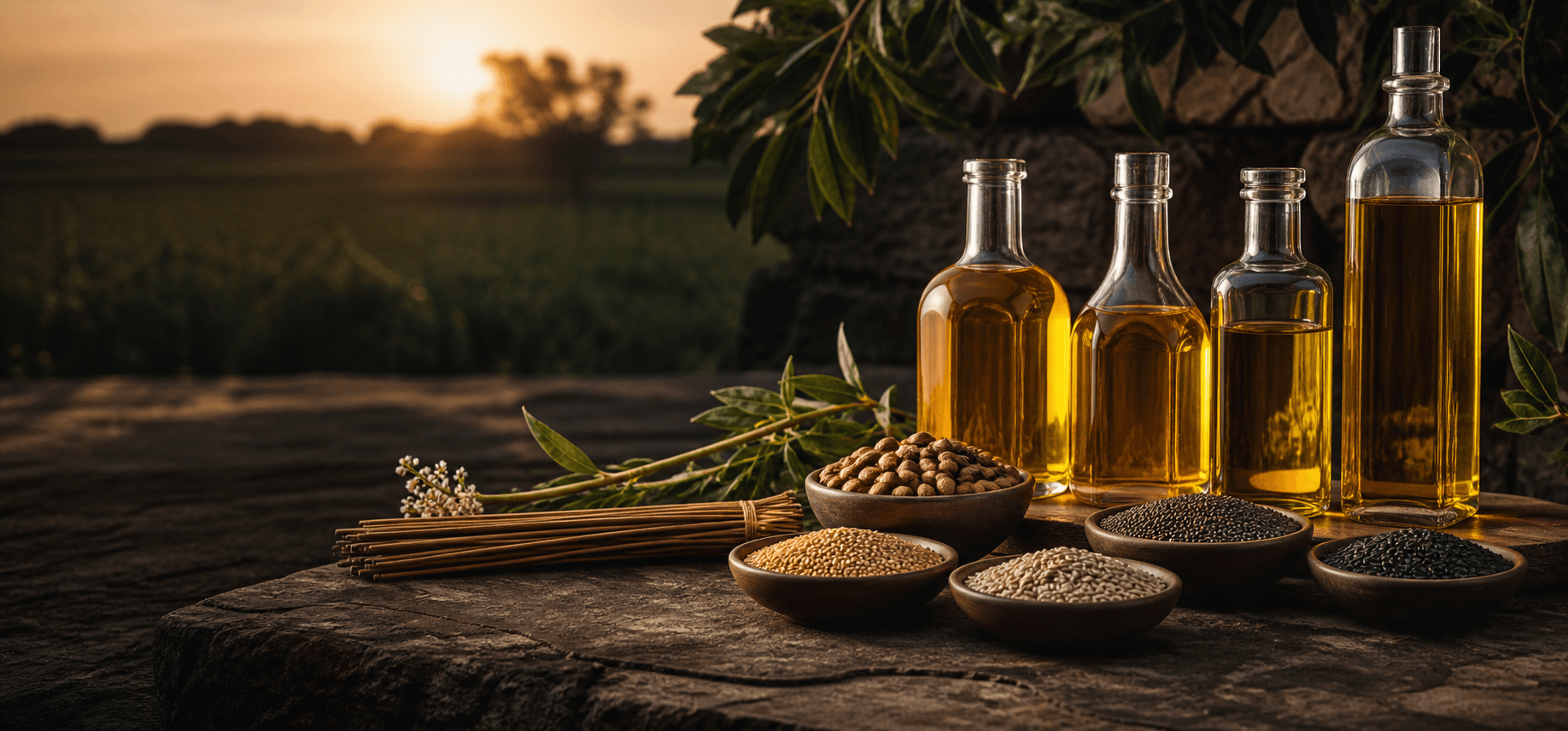 Golden edible oils and Indian oil seeds at harvest
